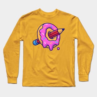 Donut And Pencil Cartoon Long Sleeve T-Shirt